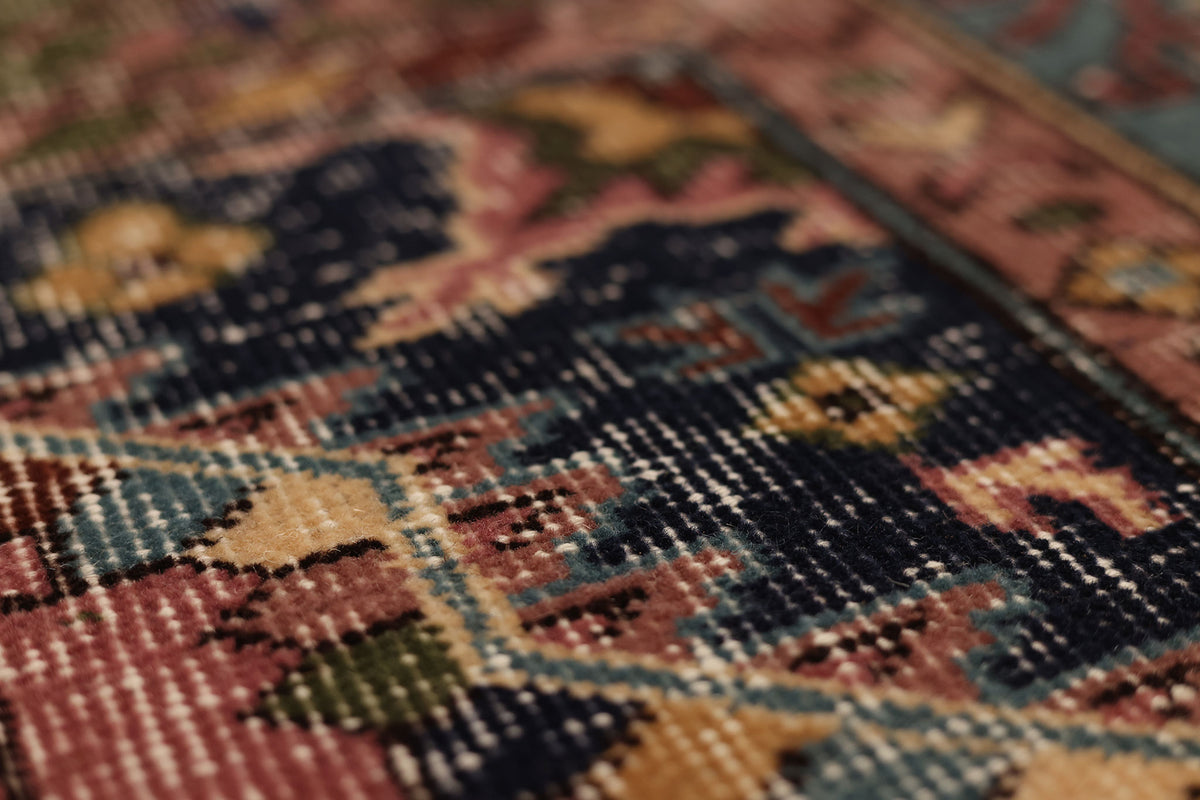 Vintage Isparta Turkish Area Rug 6x9 ft — Beige & Blue Geometric