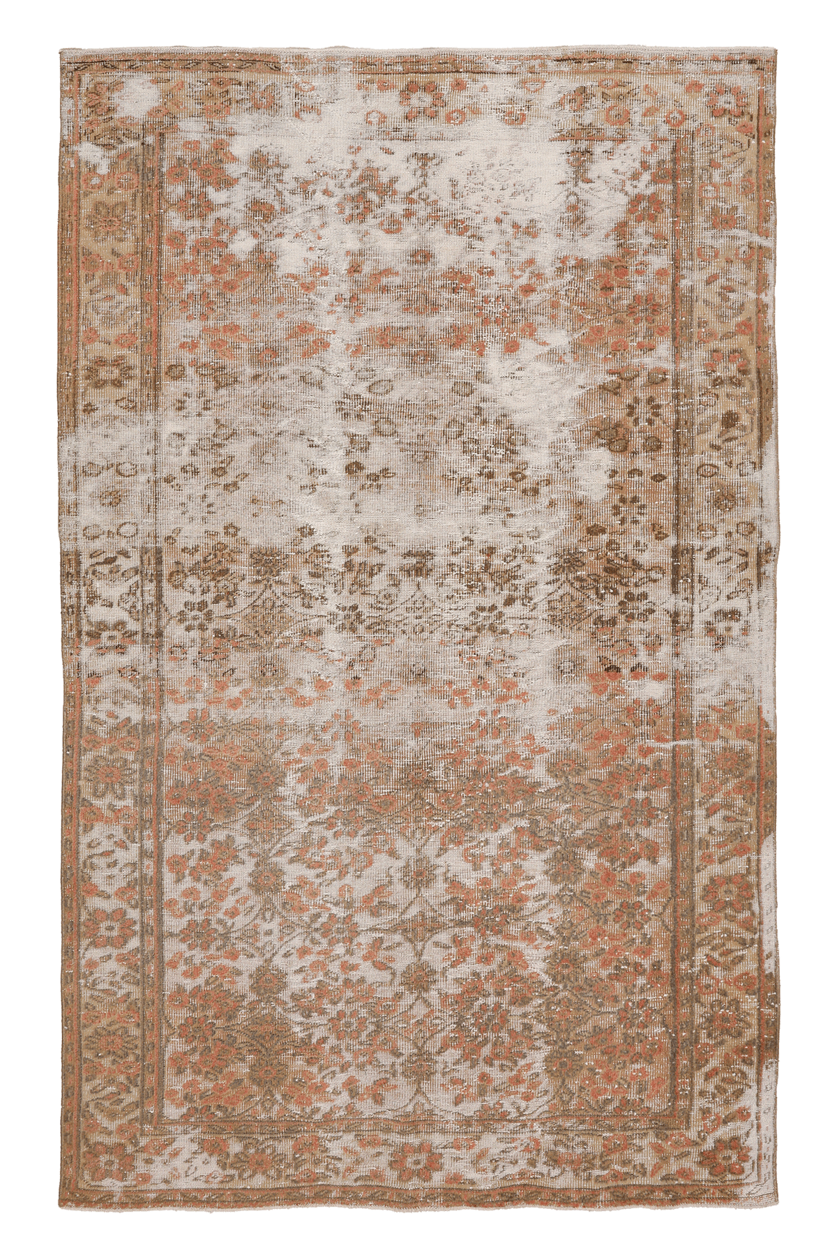 Vintage Isparta Turkish Area Rug 5x9 ft — Beige & Orange Distressed