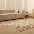 Vintage Manisa Turkish Area Rug 6x9 ft — Green & Red Floral
