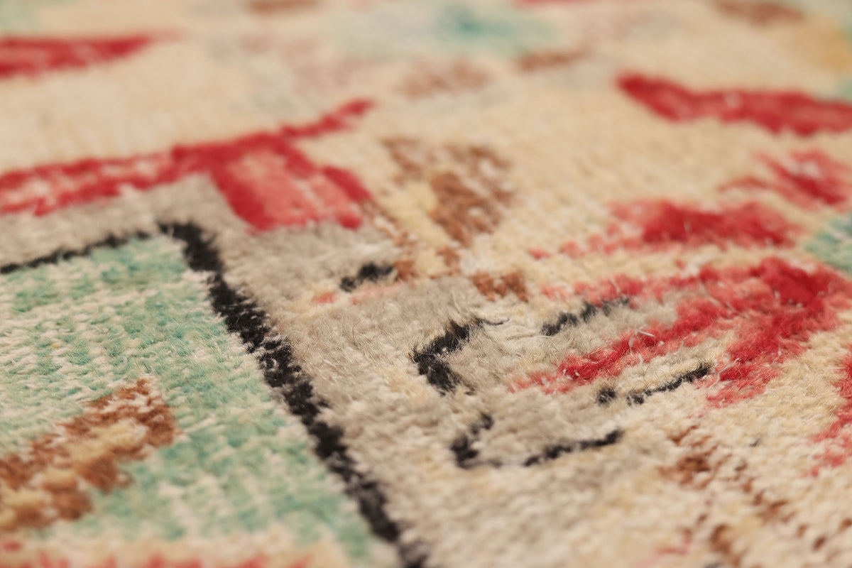 Vintage Manisa Turkish Area Rug 6x9 ft — Green & Red Floral