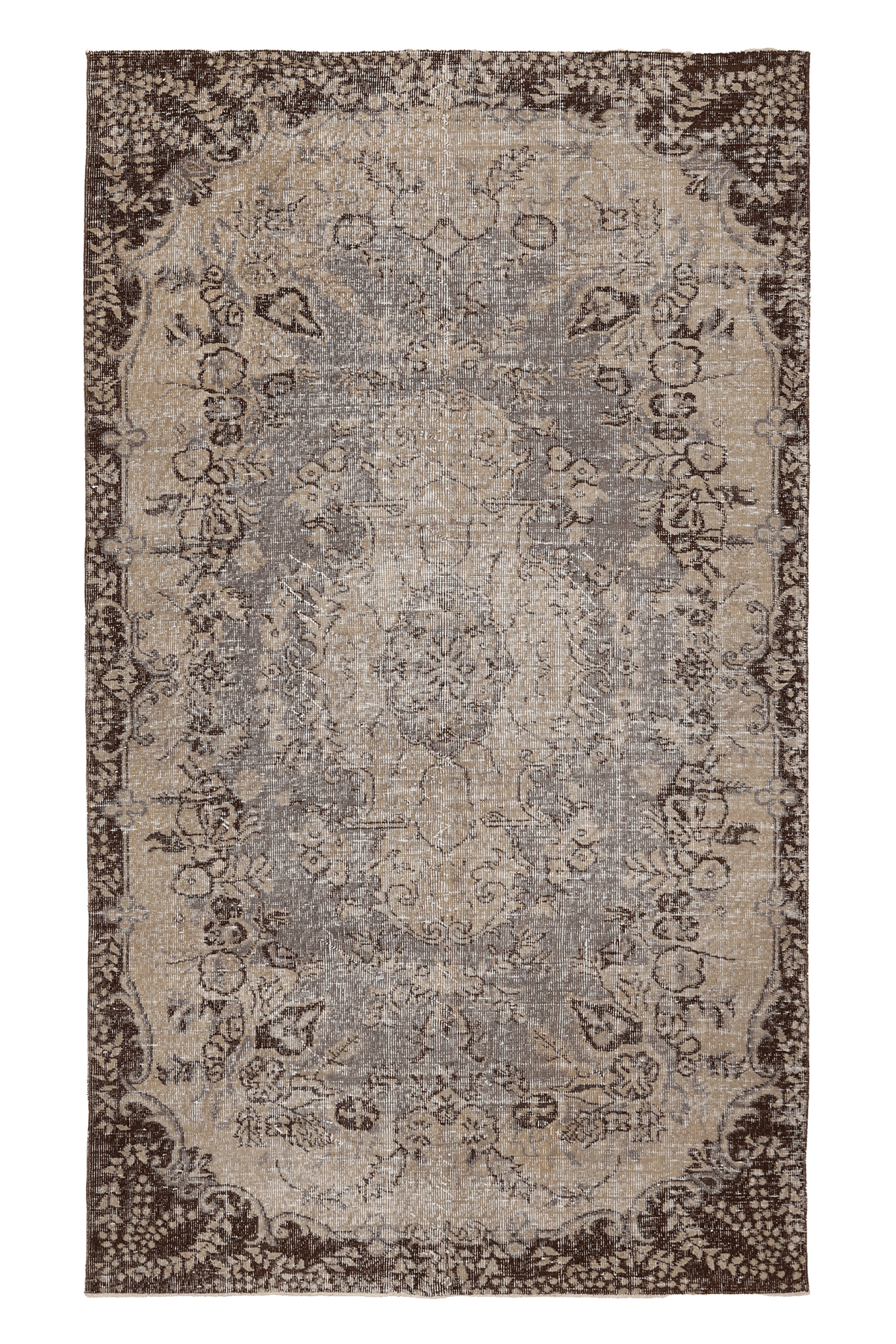 Vintage Isparta Turkish Area Rug 5x8 ft — Beige & Gray Floral (No. 39281)