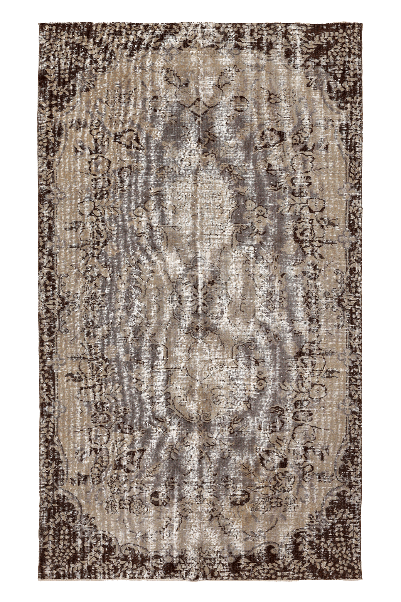 Vintage Isparta Turkish Area Rug 5x8 ft — Beige & Gray Floral (No. 39281)