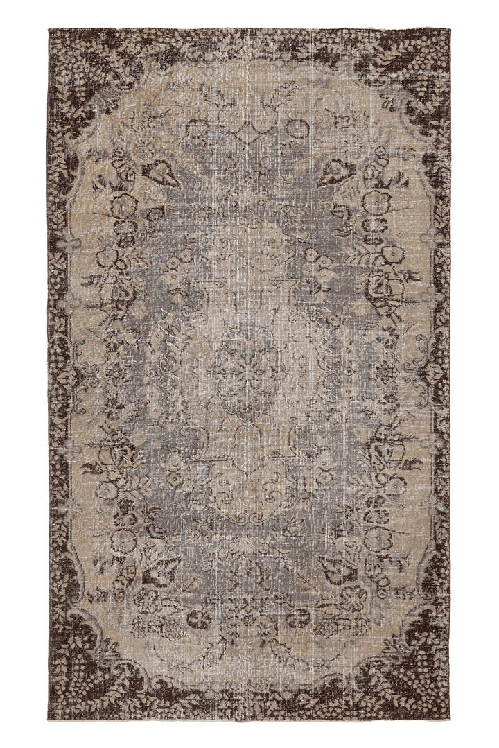 Vintage Isparta Turkish Area Rug 5x8 ft — Beige & Gray Floral (No. 39281)