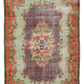 Vintage Isparta Turkish Area Rug 6x9 ft — Green & Orange Floral