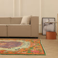 Vintage Isparta Turkish Area Rug 6x9 ft — Green & Orange Floral
