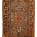 Vintage Kayseri Turkish Area Rug 5x8 ft — Brown & Orange Geometric