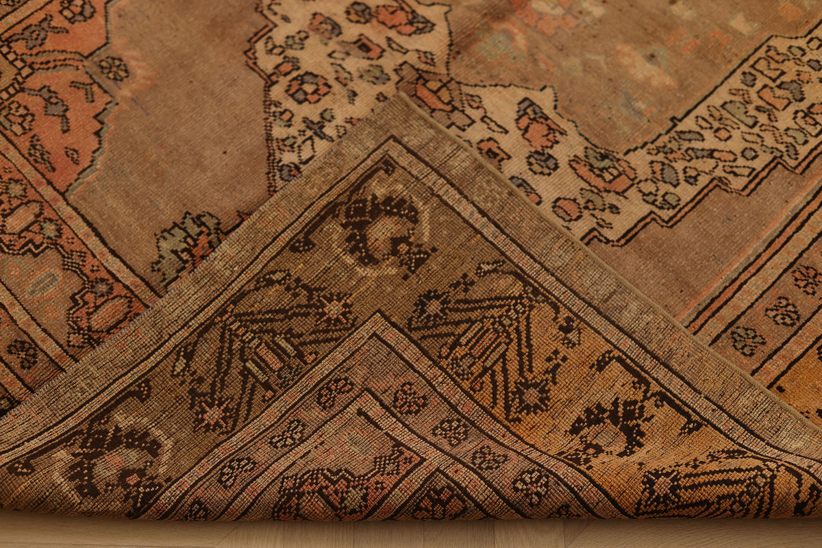 Vintage Kayseri Turkish Area Rug 5x8 ft — Brown & Orange Geometric
