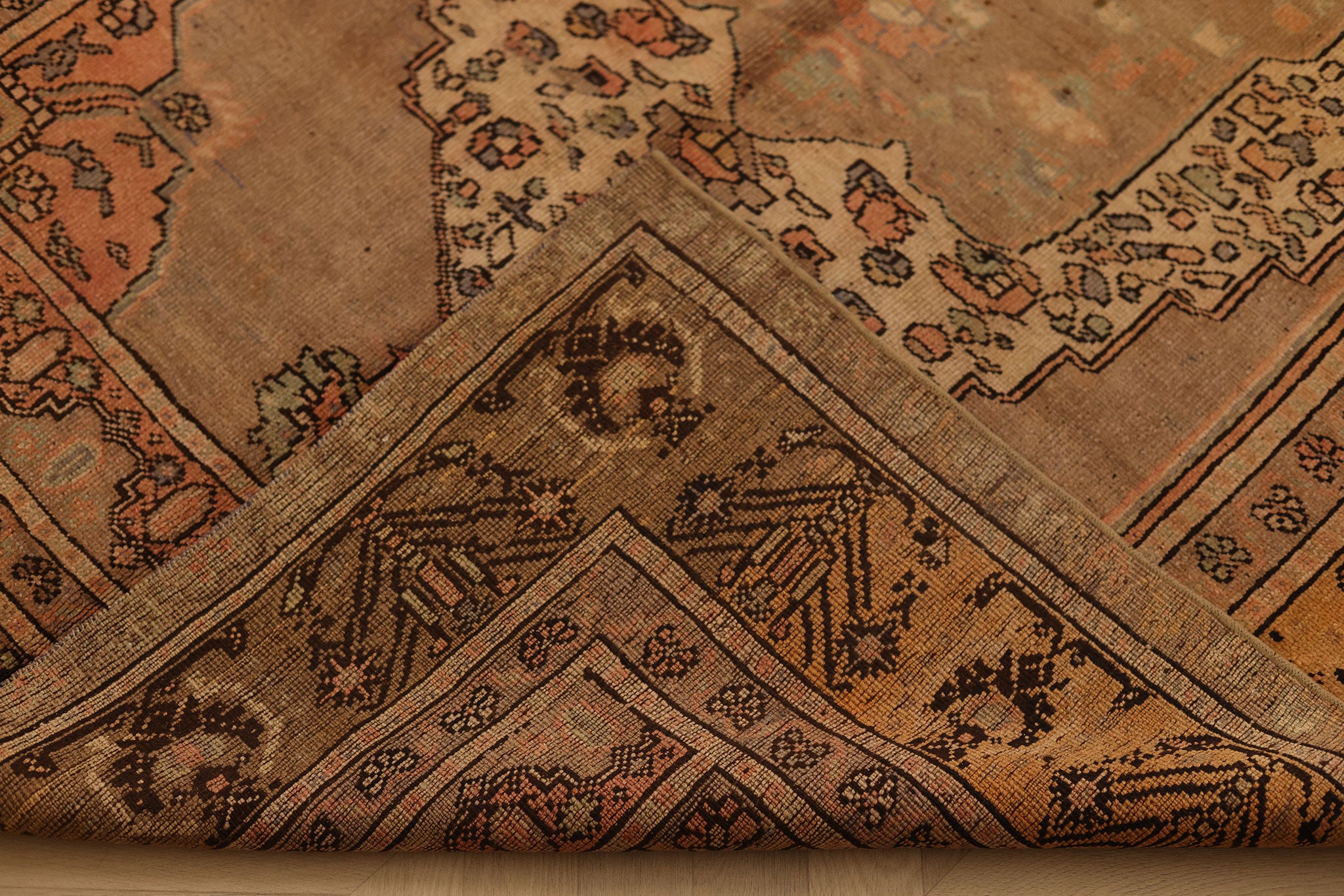 Vintage Kayseri Turkish Area Rug 5x8 ft — Brown & Orange Geometric