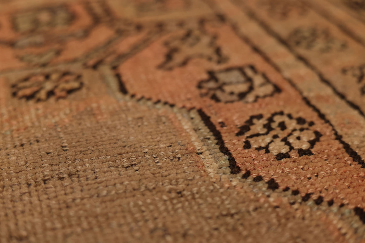 Vintage Kayseri Turkish Area Rug 5x8 ft — Brown & Orange Geometric