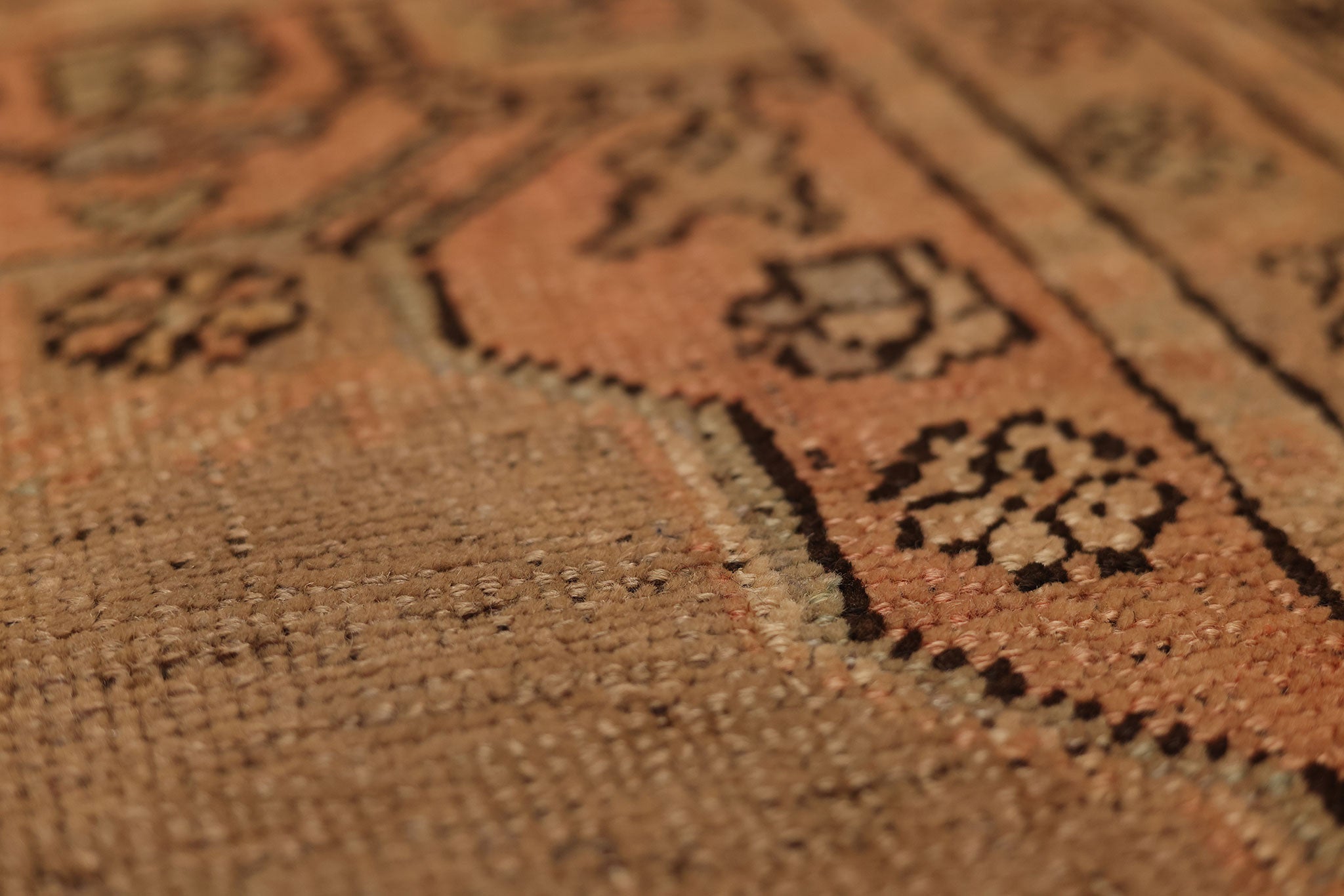 Vintage Kayseri Turkish Area Rug 5x8 ft — Brown & Orange Geometric