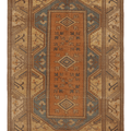 Vintage Muğla Turkish Area Rug 5x8 ft — Brown & Orange Geometric