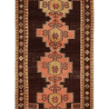 Vintage Kars Turkish Area Rug 5x10 ft — Brown & Pink Geometric