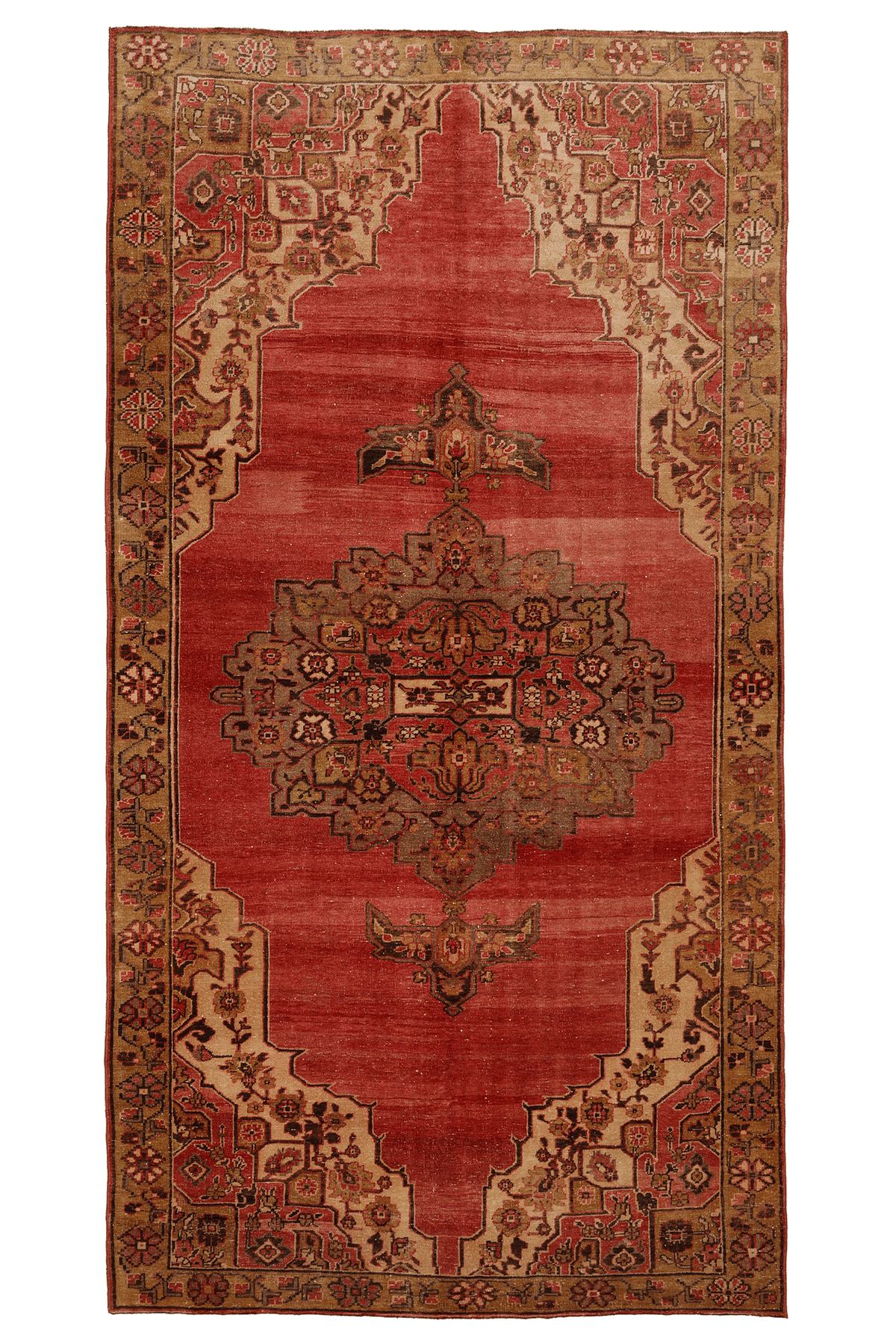 Vintage Sivas Turkish Area Rug 5x11 ft — Red & Beige Floral