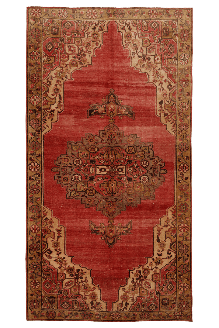 Vintage Sivas Turkish Area Rug 5x11 ft — Red & Beige Floral