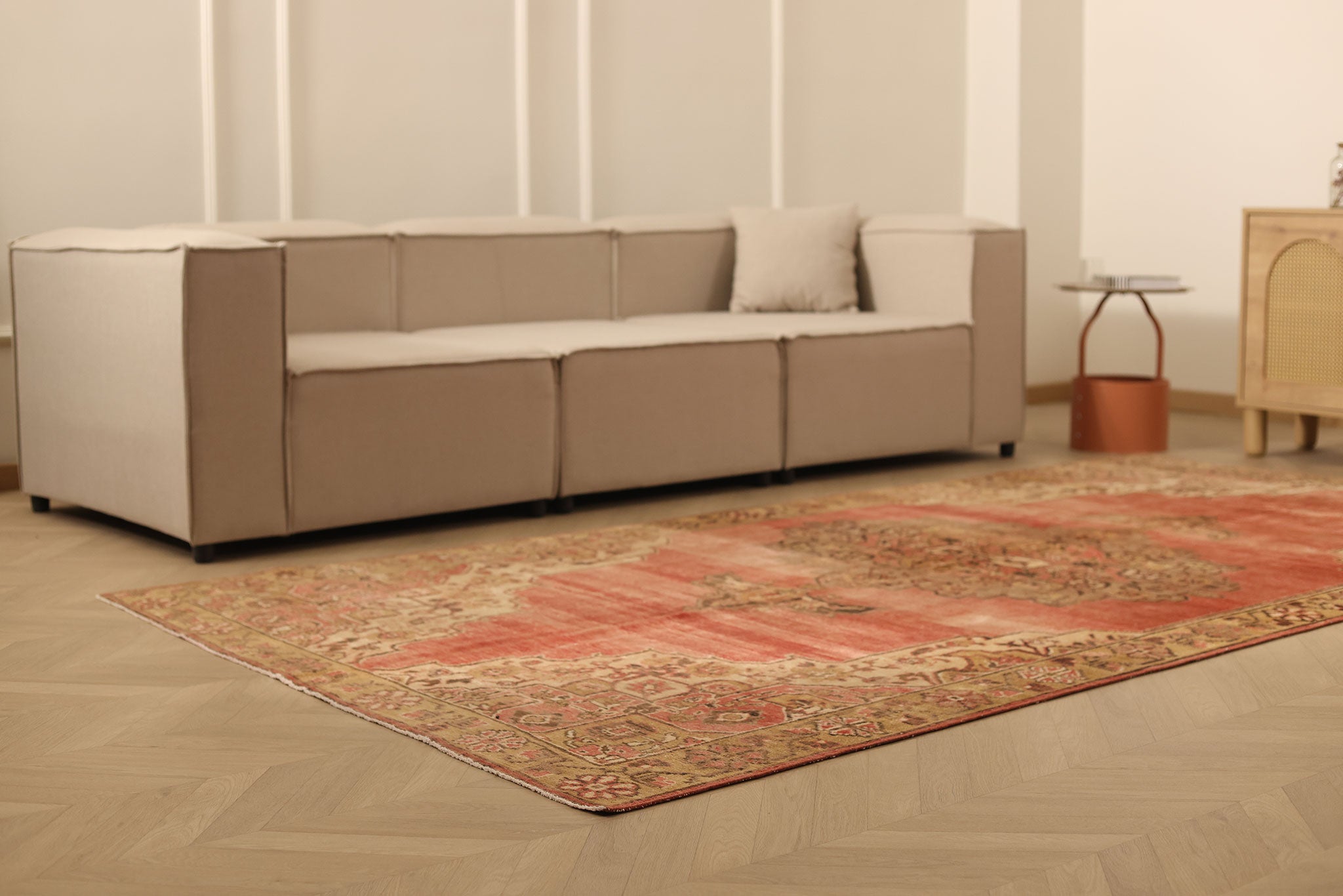 Vintage Sivas Turkish Area Rug 5x11 ft — Red & Beige Floral