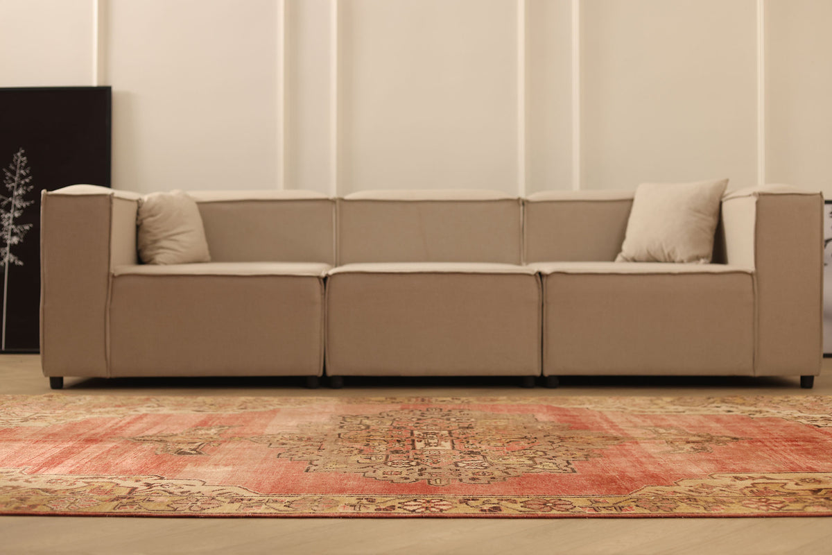 Vintage Sivas Turkish Area Rug 5x11 ft — Red & Beige Floral
