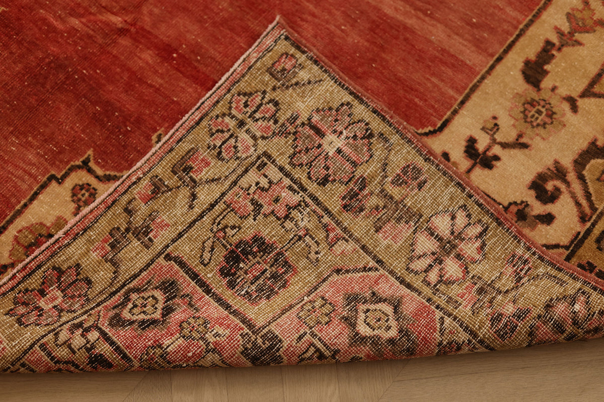 Vintage Sivas Turkish Area Rug 5x11 ft — Red & Beige Floral