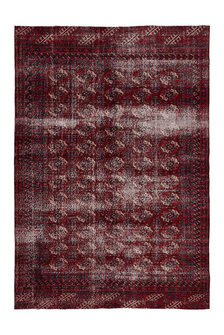 Vintage Isparta Turkish Area Rug 6x9 ft — Red & Beige Distressed