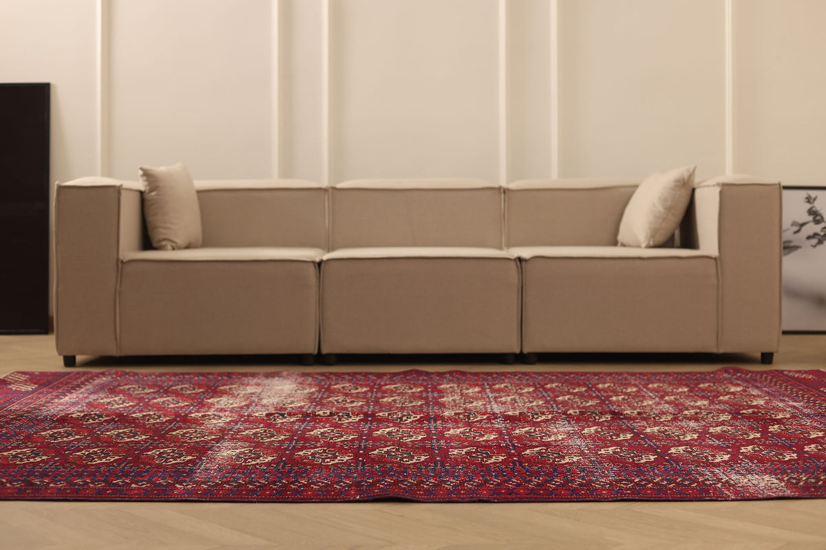 Vintage Isparta Turkish Area Rug 6x9 ft — Red & Beige Distressed