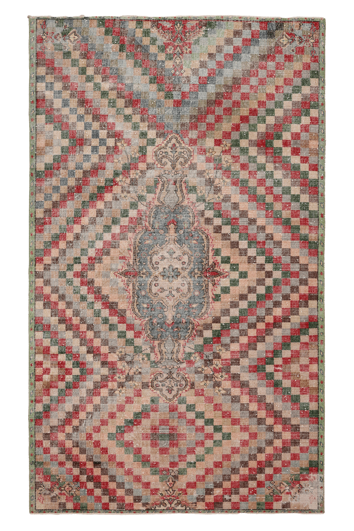 Vintage Isparta Turkish Area Rug 5x9 ft — Beige & Red Geometric