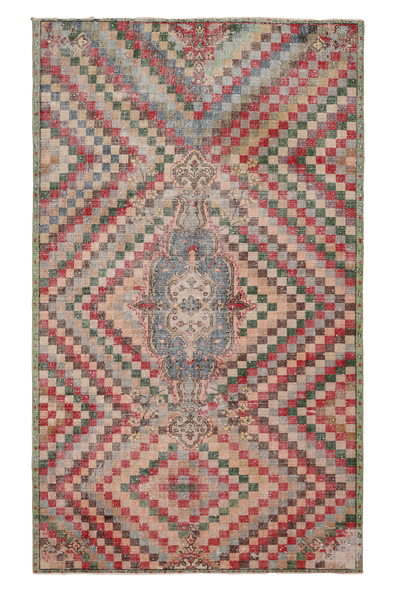 Vintage Isparta Turkish Area Rug 5x9 ft — Beige & Red Geometric