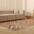 Vintage Isparta Turkish Area Rug 5x9 ft — Beige & Red Geometric