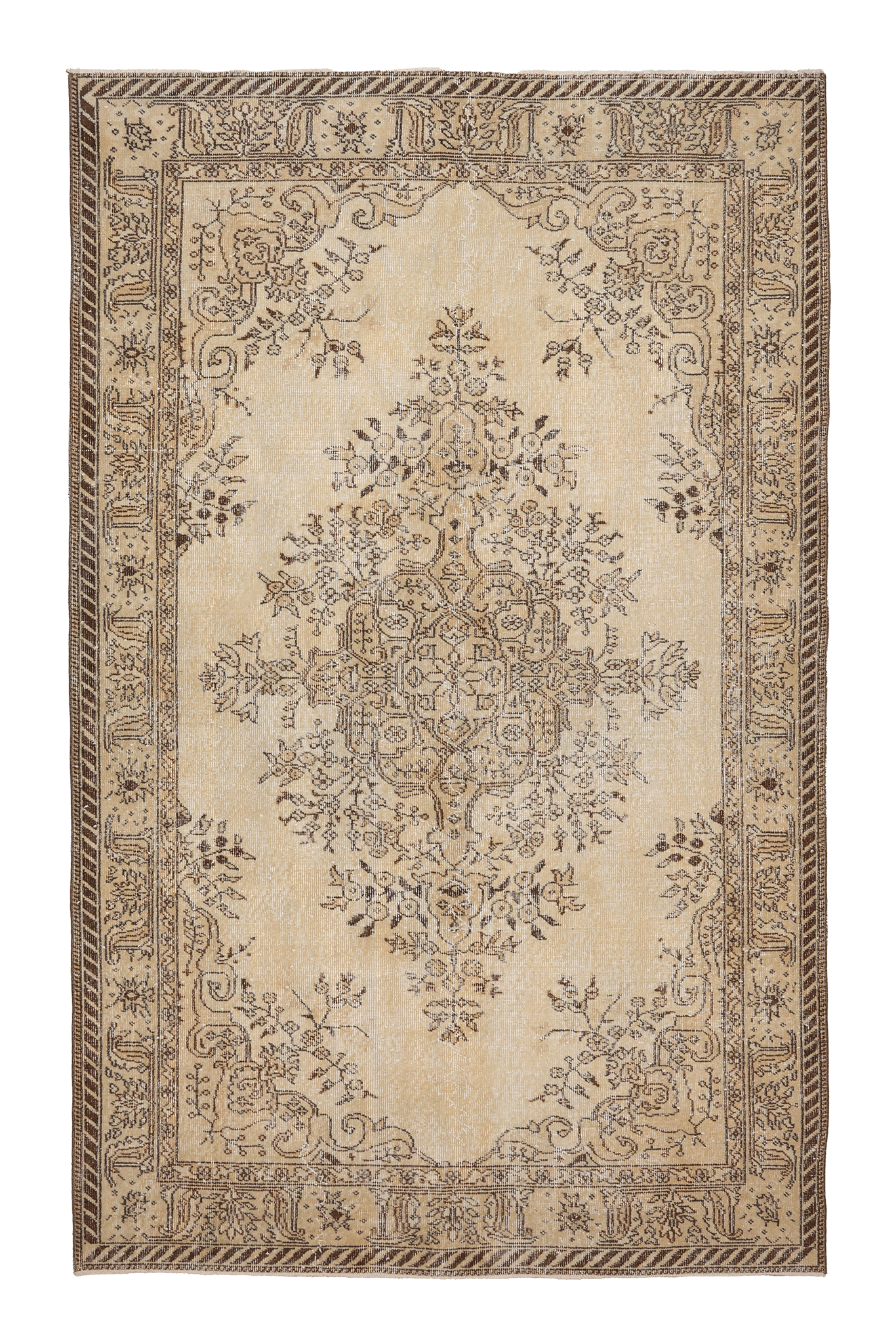Vintage Isparta Turkish Area Rug 5x9 ft — Beige & Brown Floral (No. 39297)