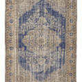 Vintage Manisa Turkish Area Rug 6x8 ft — Blue & Beige Distressed