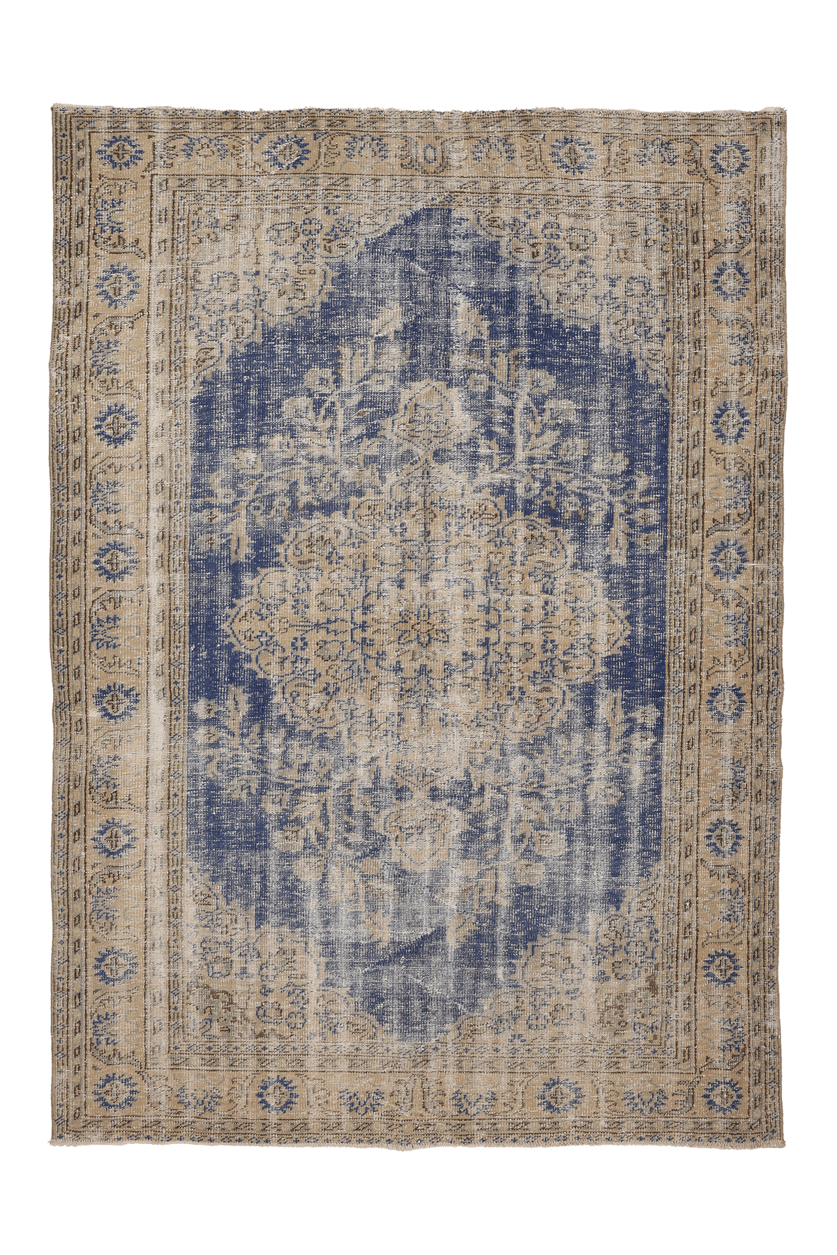 Vintage Manisa Turkish Area Rug 6x8 ft — Blue & Beige Distressed