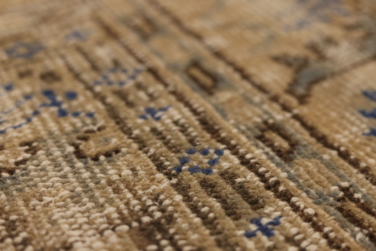 Vintage Manisa Turkish Area Rug 6x8 ft — Blue & Beige Distressed