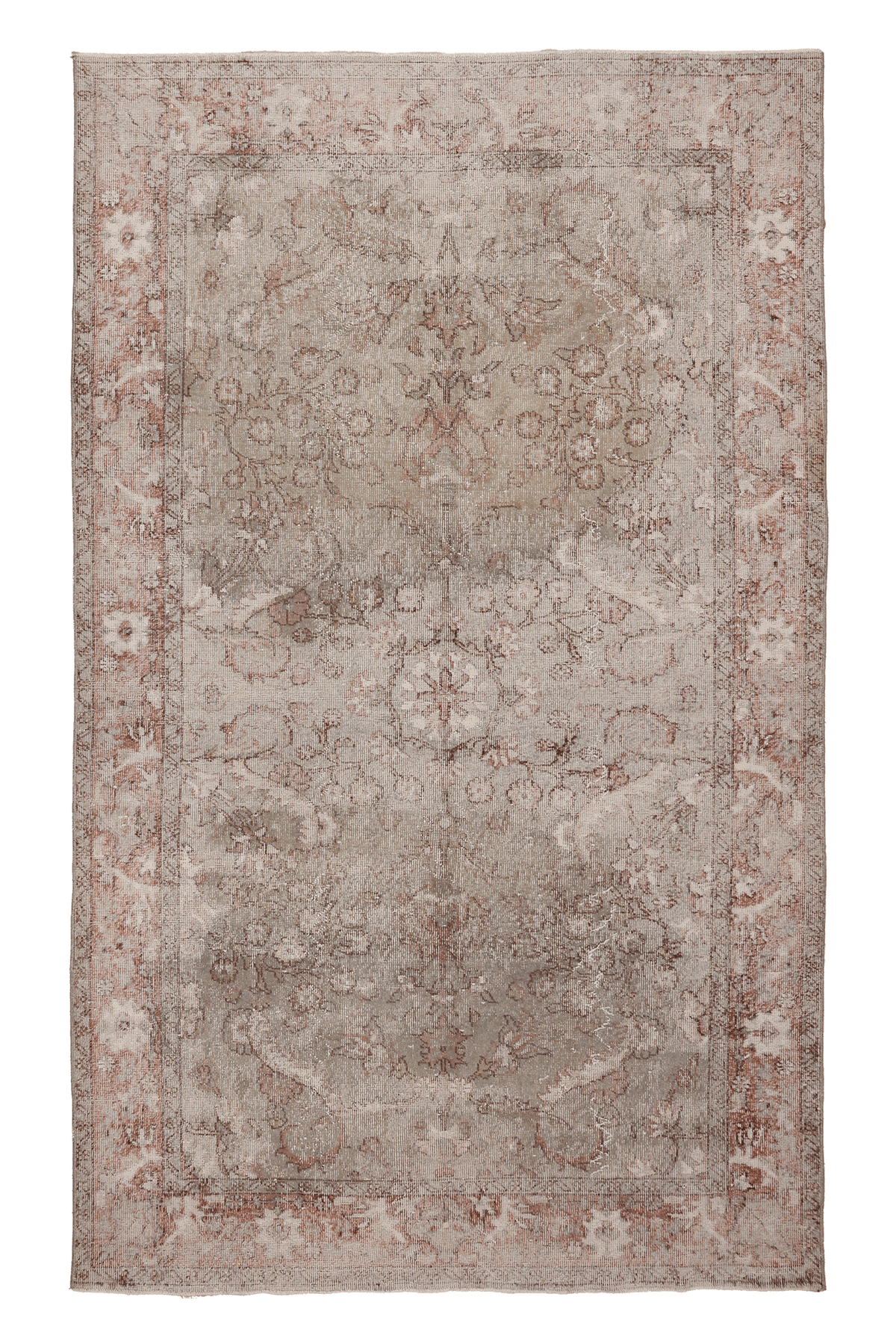 Vintage Isparta Turkish Area Rug 5x9 ft — Beige & Brown Distressed