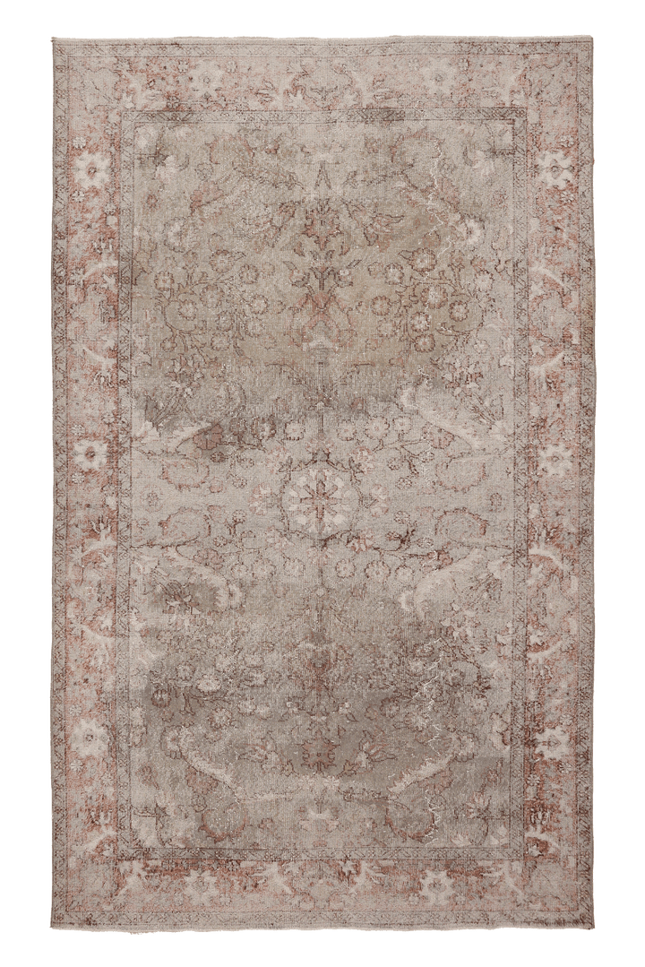 Vintage Isparta Turkish Area Rug 5x9 ft — Beige & Brown Distressed
