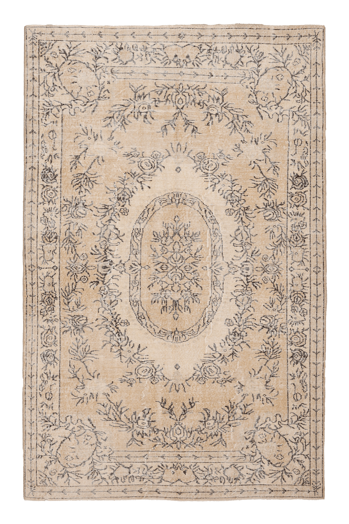 Vintage Isparta Turkish Area Rug 5x8 ft — Beige & Gray Floral