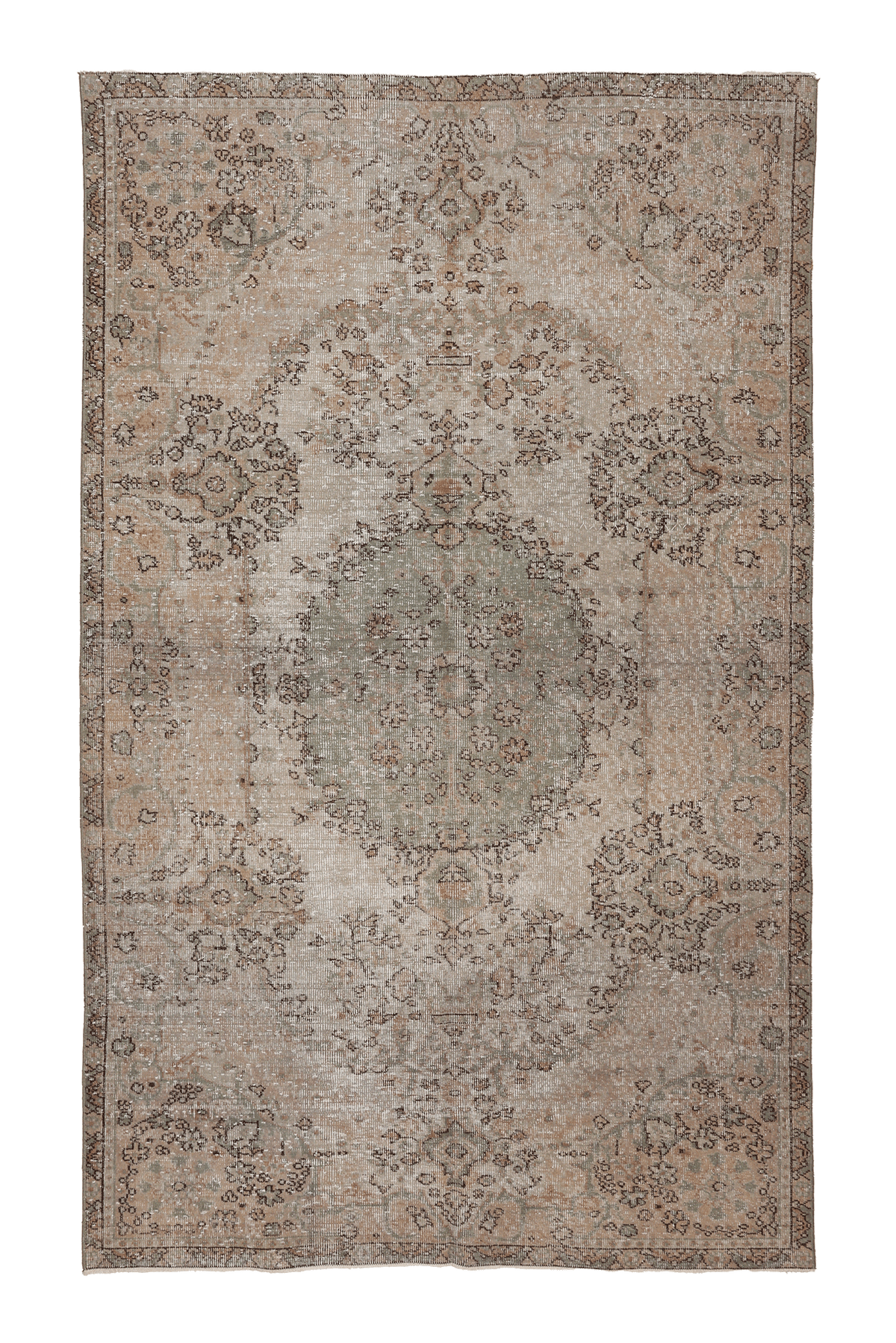 Vintage Isparta Turkish Area Rug 5x8 ft — Beige & Green Floral (No. 39308)