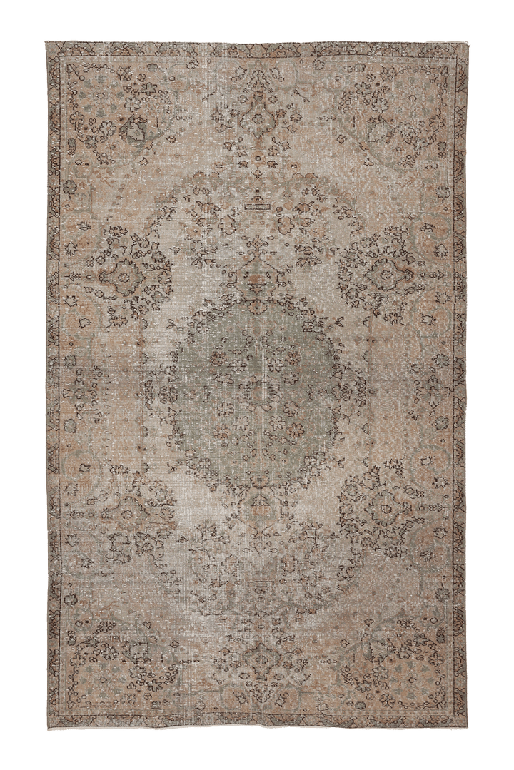 Vintage Isparta Turkish Area Rug 5x8 ft — Beige & Green Floral (No. 39308)