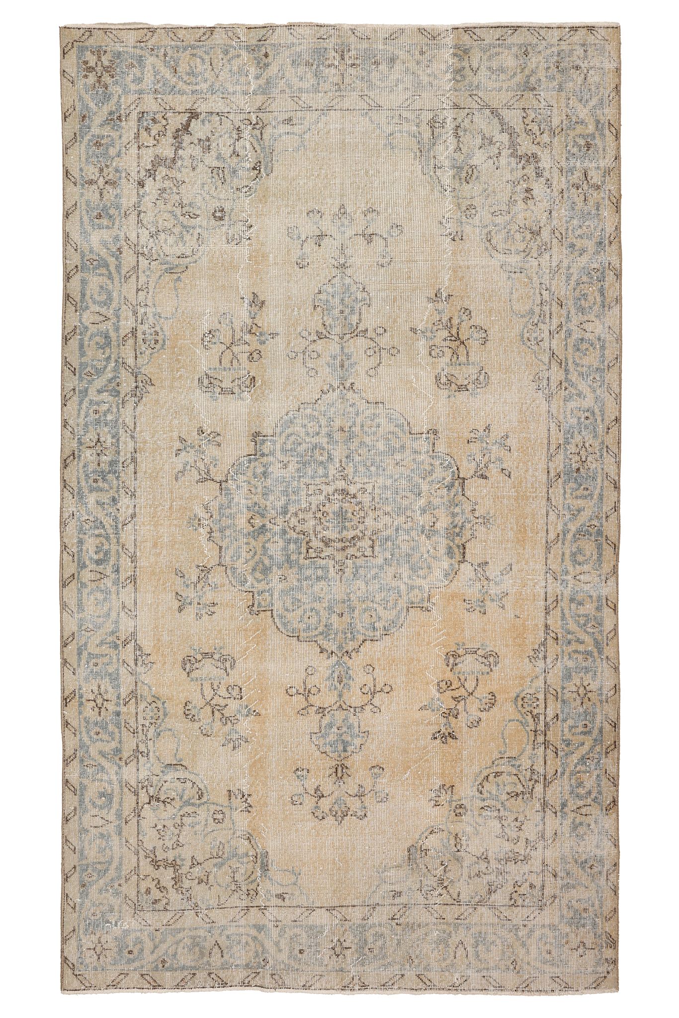 Vintage Isparta Turkish Area Rug 5x8 ft — Beige & Blue Floral (No. 39309)