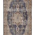 Vintage Isparta Turkish Area Rug 5x9 ft — Blue & Beige Floral