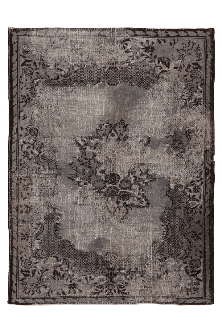 Vintage Isparta Turkish Area Rug 6x8 ft — Gray Floral