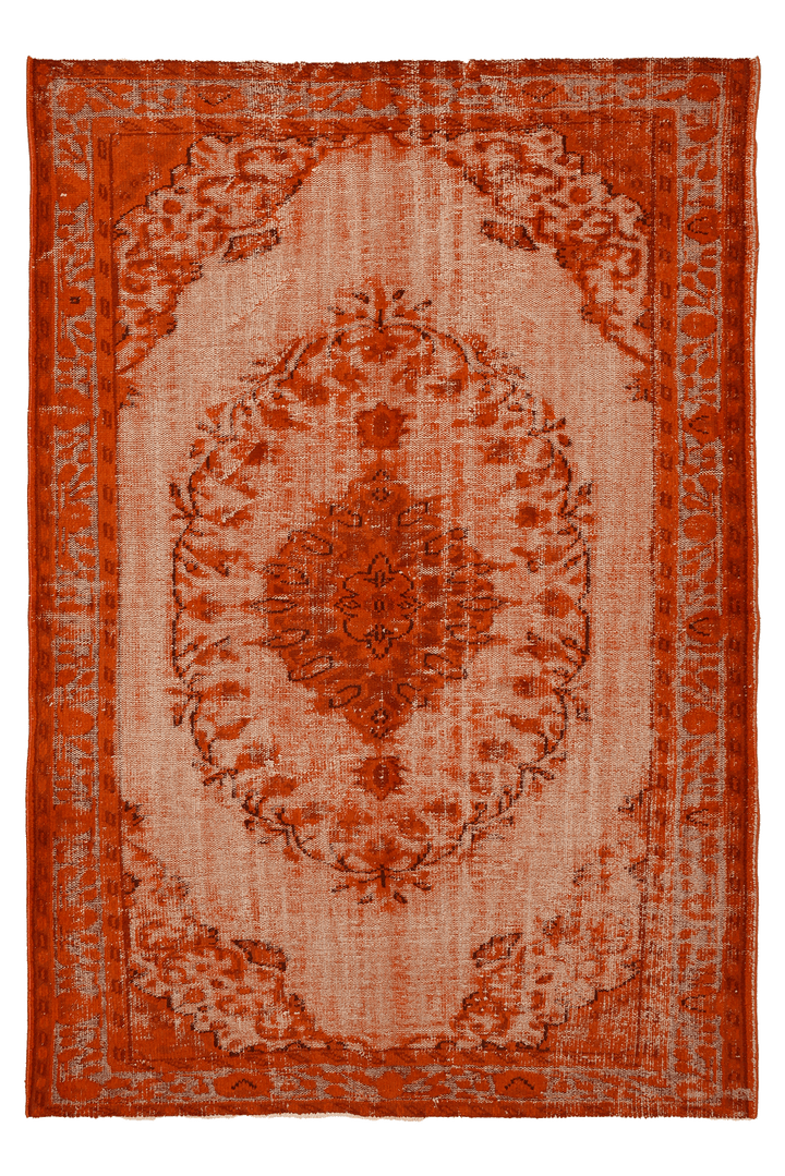 Vintage Manisa Turkish Area Rug 5x8 ft — Orange Distressed