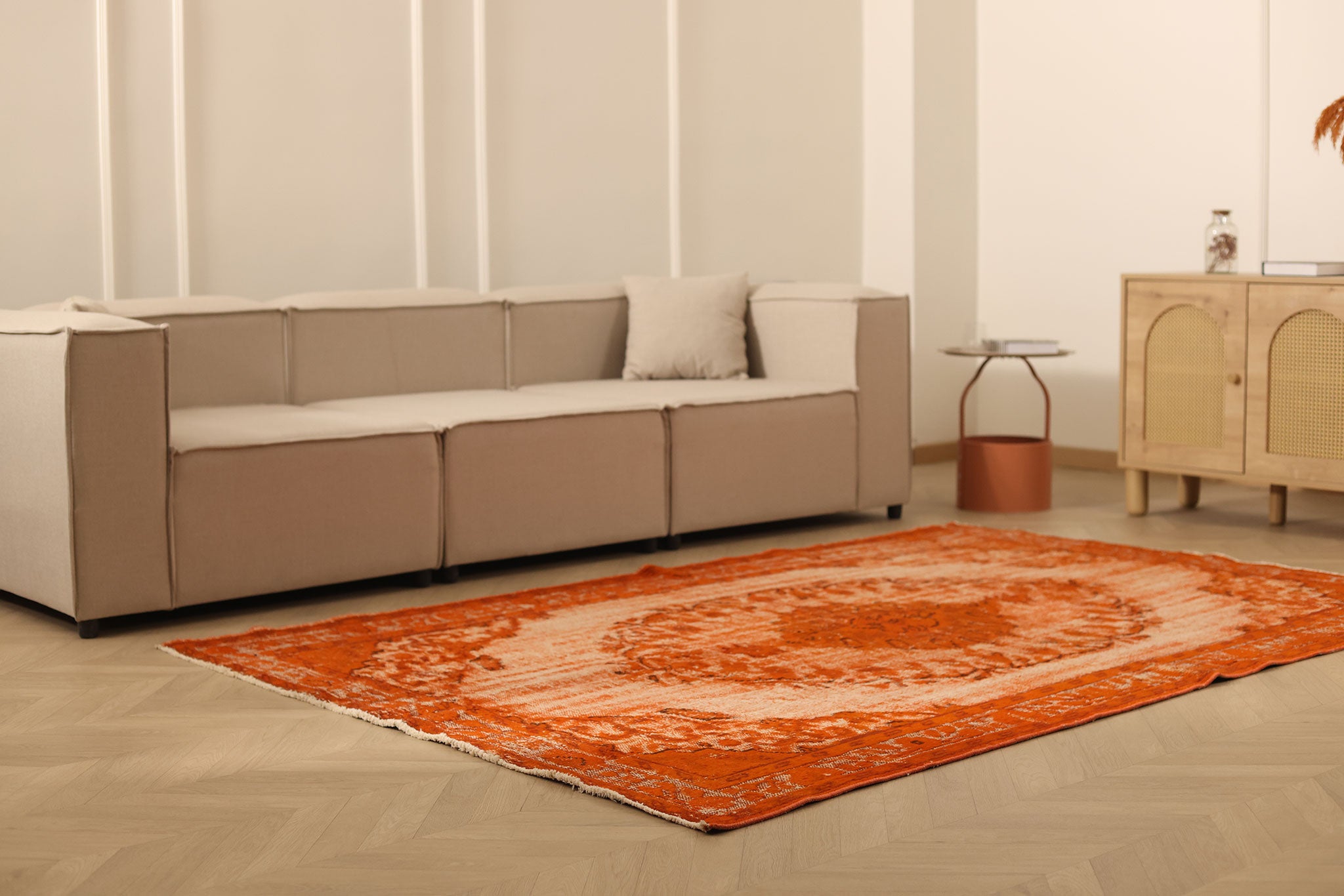 Vintage Manisa Turkish Area Rug 5x8 ft — Orange Distressed