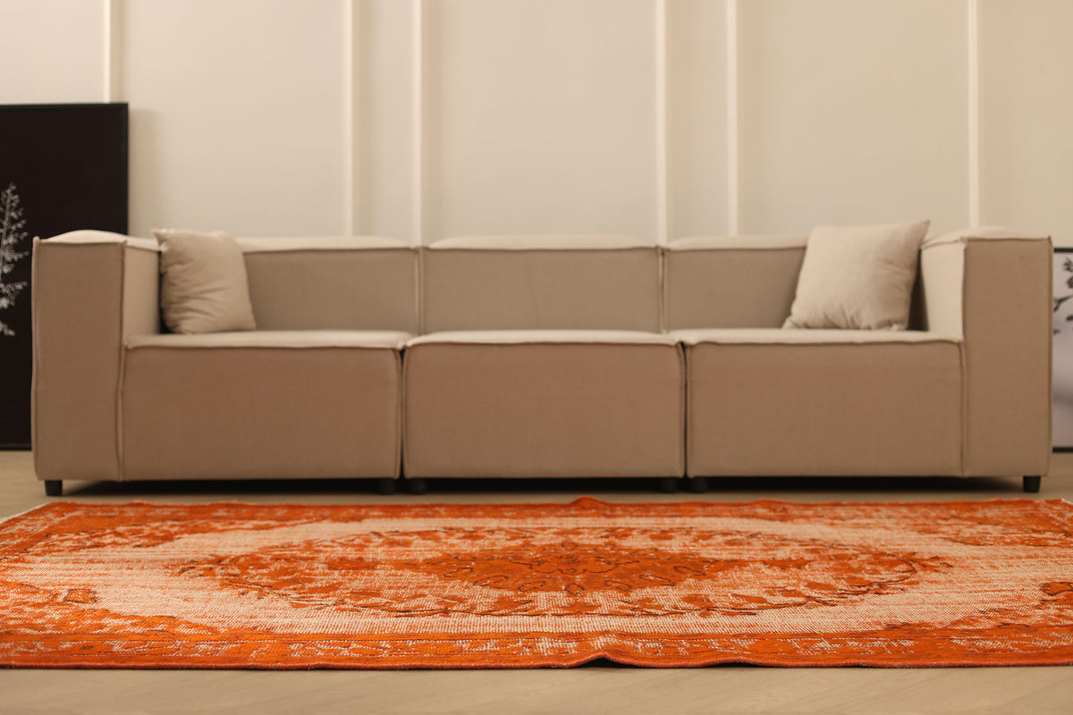 Vintage Manisa Turkish Area Rug 5x8 ft — Orange Distressed