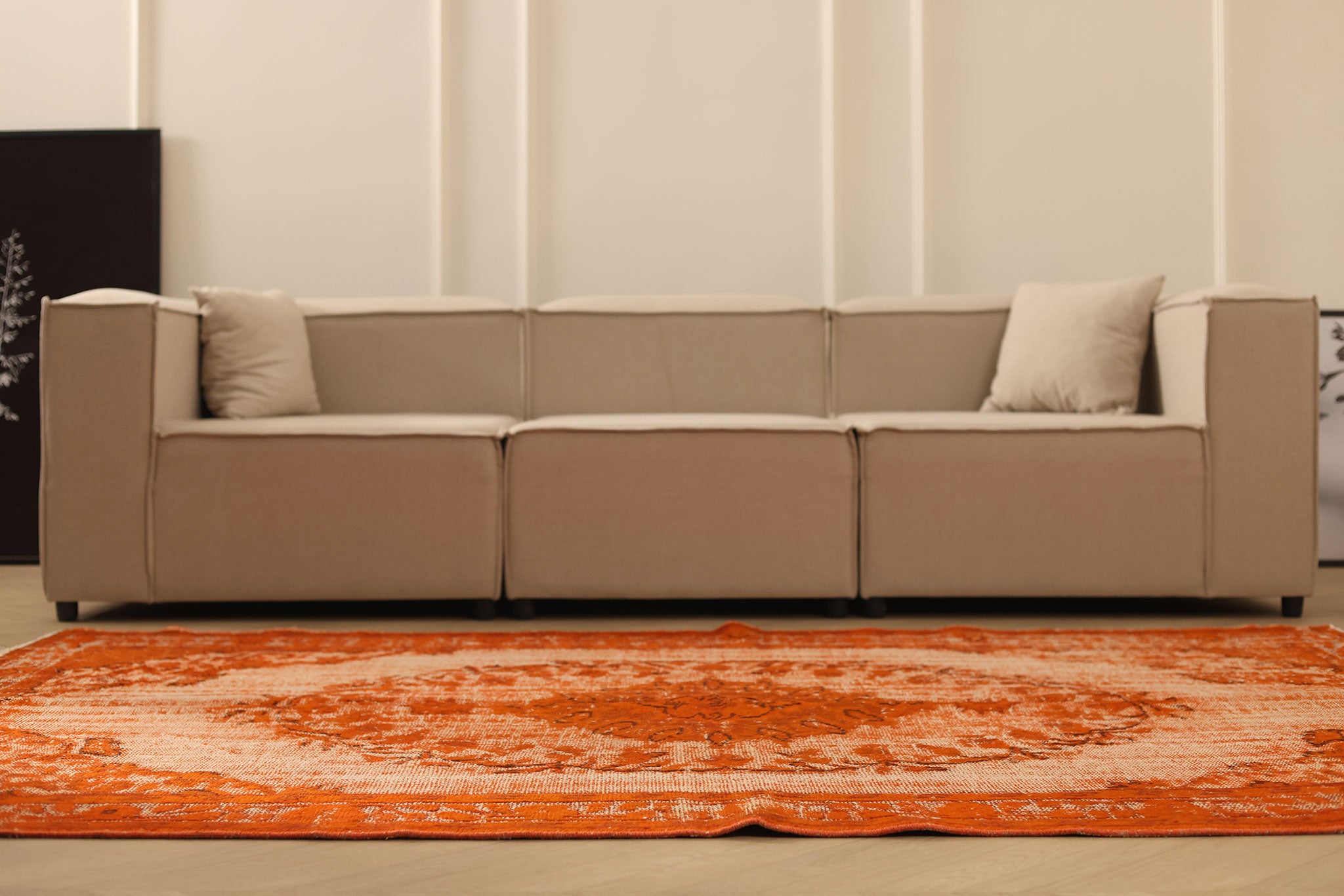 Vintage Manisa Turkish Area Rug 5x8 ft — Orange Distressed