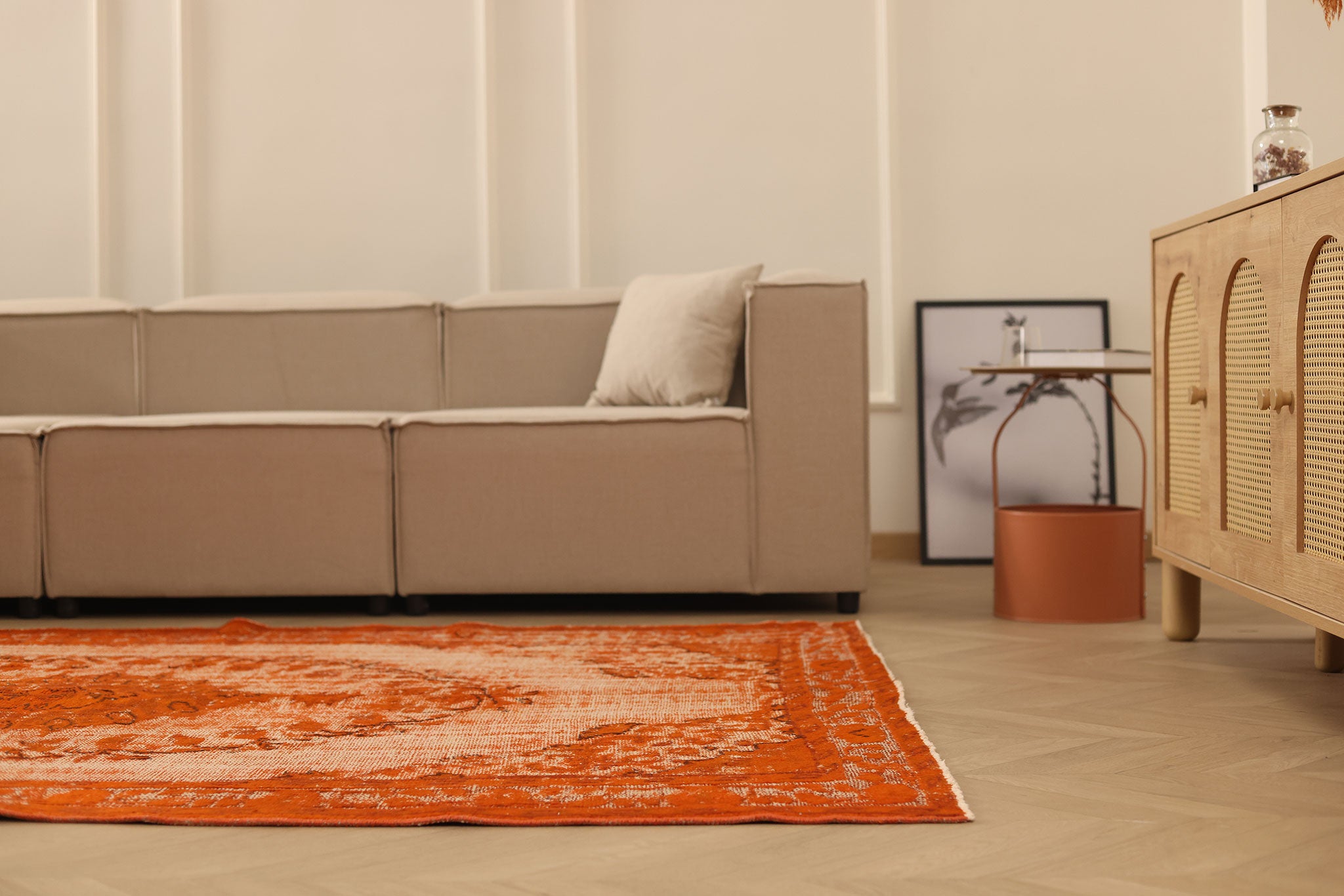 Vintage Manisa Turkish Area Rug 5x8 ft — Orange Distressed