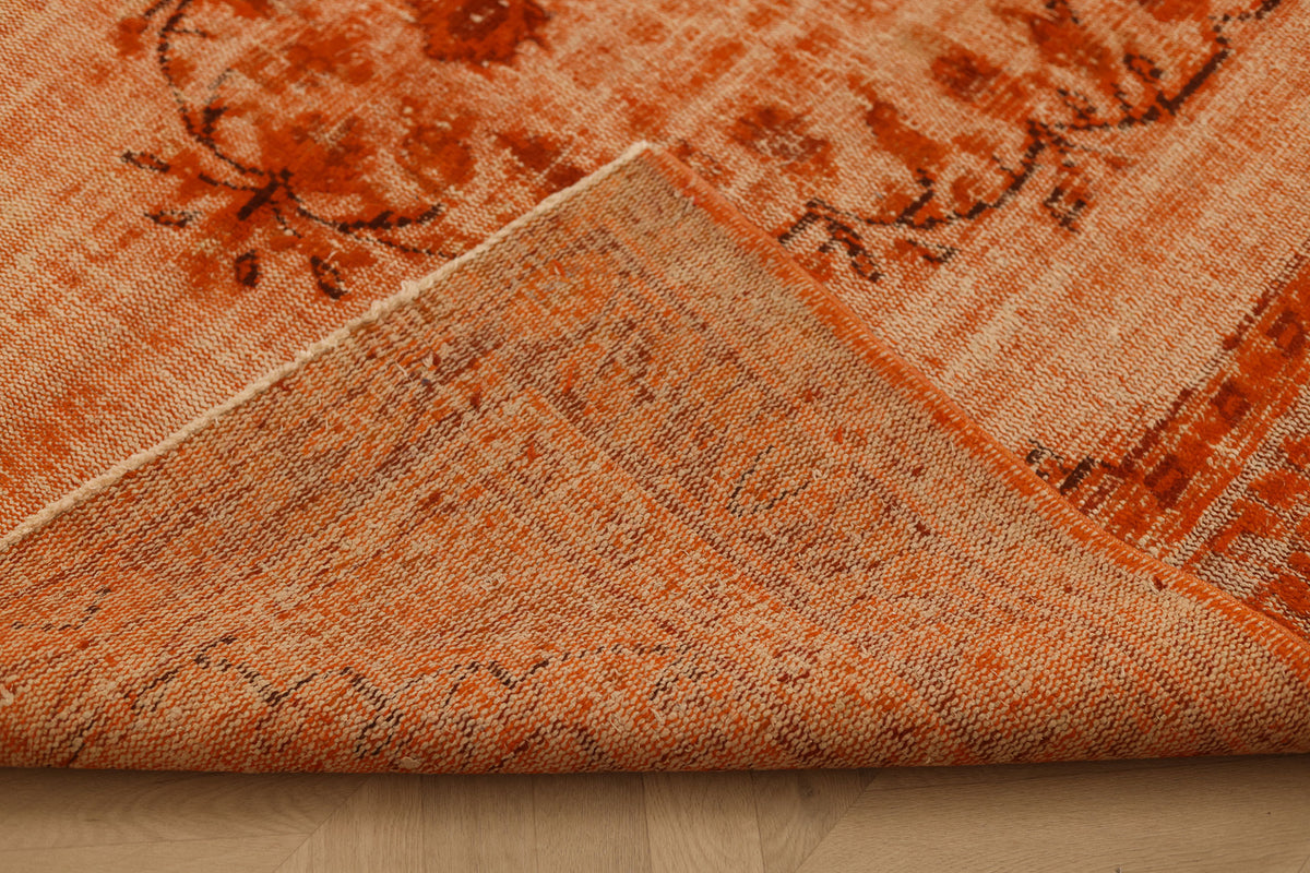 Vintage Manisa Turkish Area Rug 5x8 ft — Orange Distressed