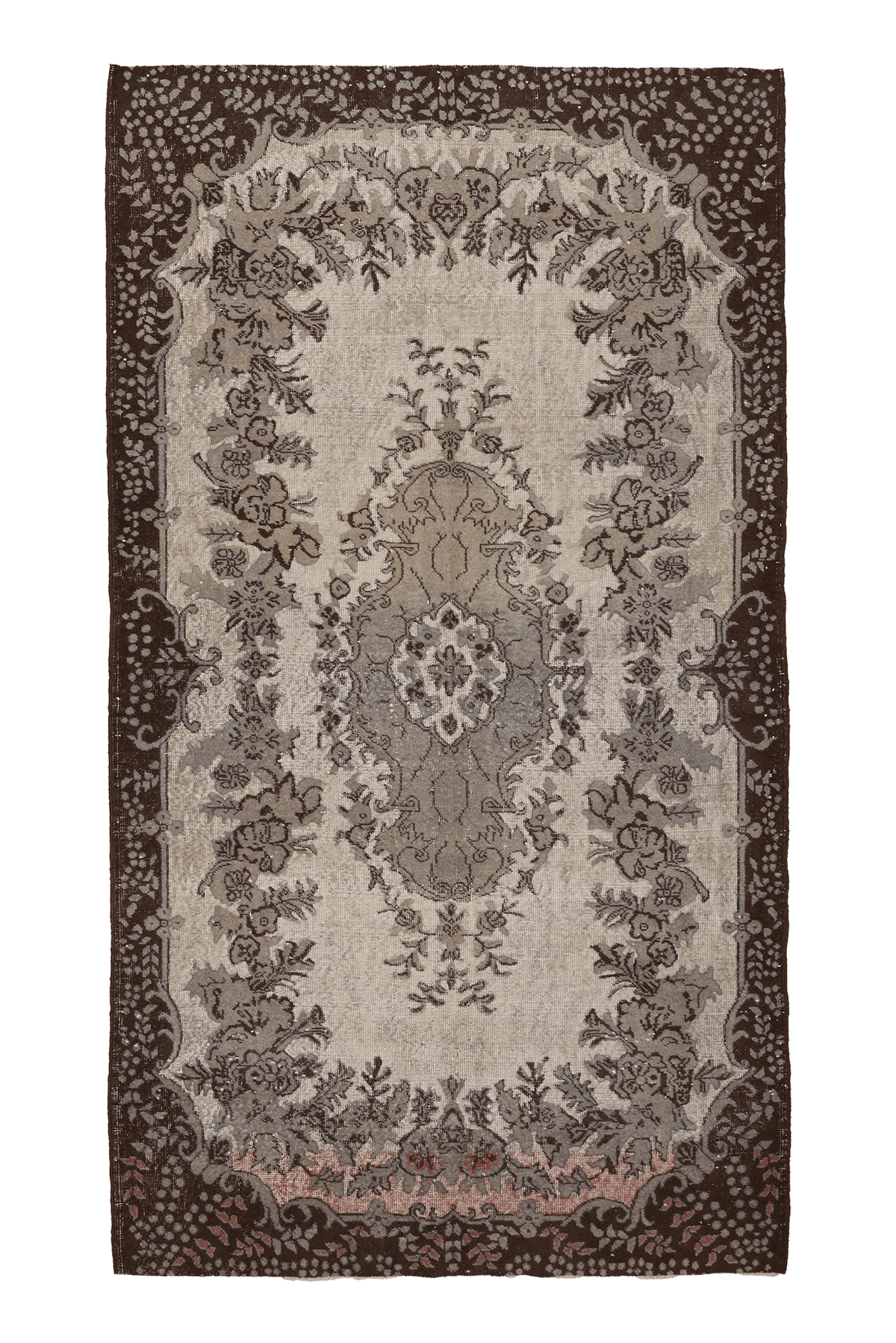 Vintage Isparta Turkish Area Rug 5x10 ft — Beige & Brown Floral (No. 39331)