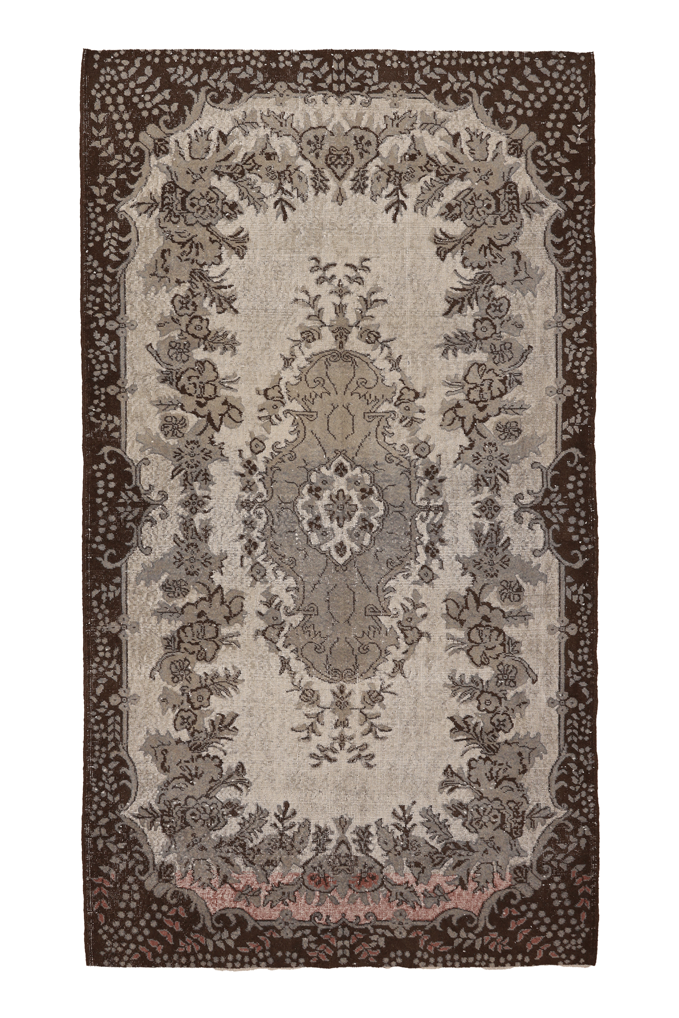 Vintage Isparta Turkish Area Rug 5x10 ft — Beige & Brown Floral (No. 39331)