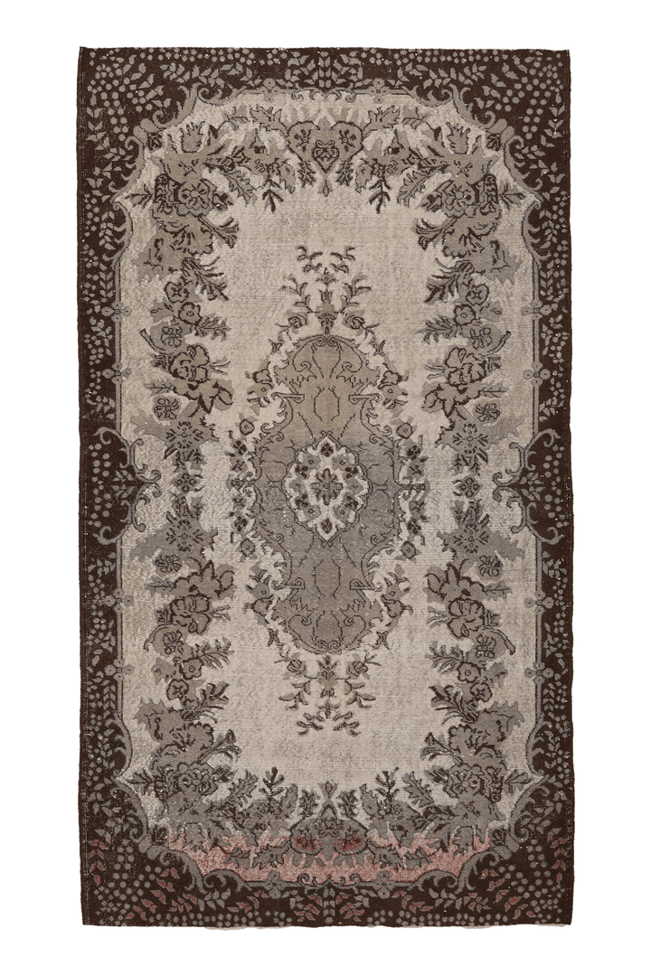 Vintage Isparta Turkish Area Rug 5x10 ft — Beige & Brown Floral (No. 39331)