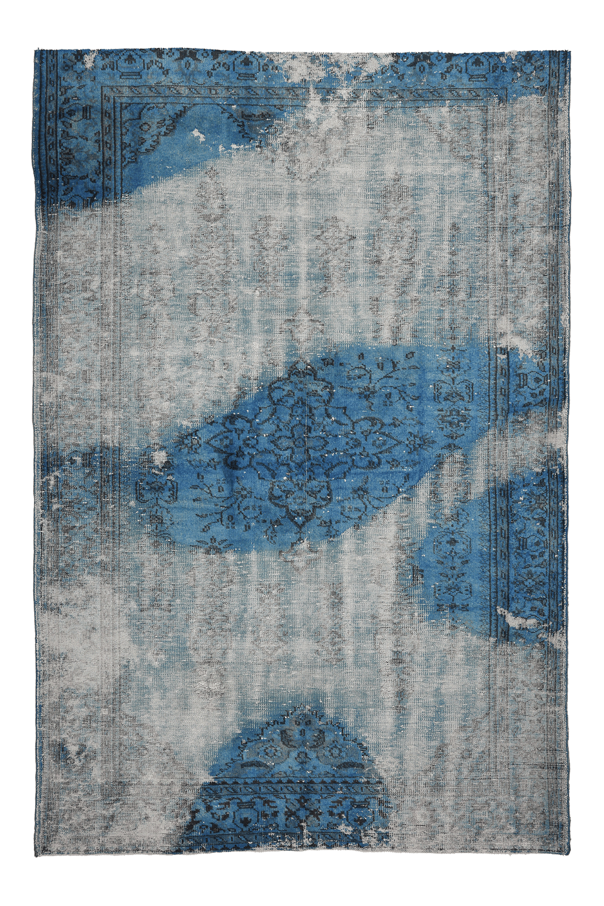 Vintage Isparta Turkish Area Rug 6x10 ft — Blue & Gray Overdyed (No. 39332)