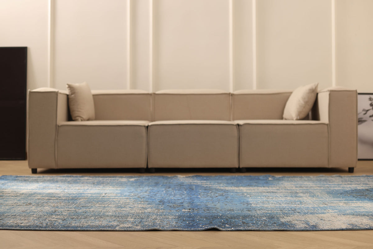 Vintage Isparta Turkish Area Rug 6x10 ft — Blue & Gray Overdyed (No. 39332)