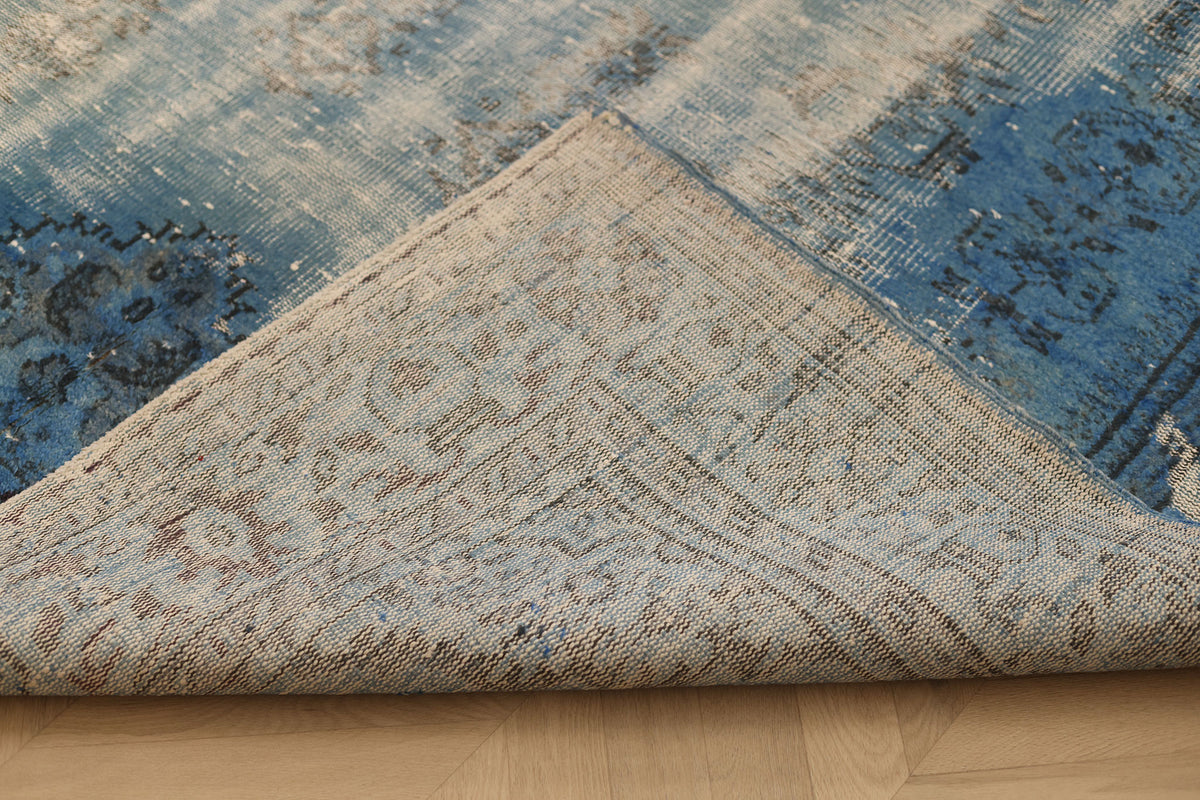 Vintage Isparta Turkish Area Rug 6x10 ft — Blue & Gray Overdyed (No. 39332)